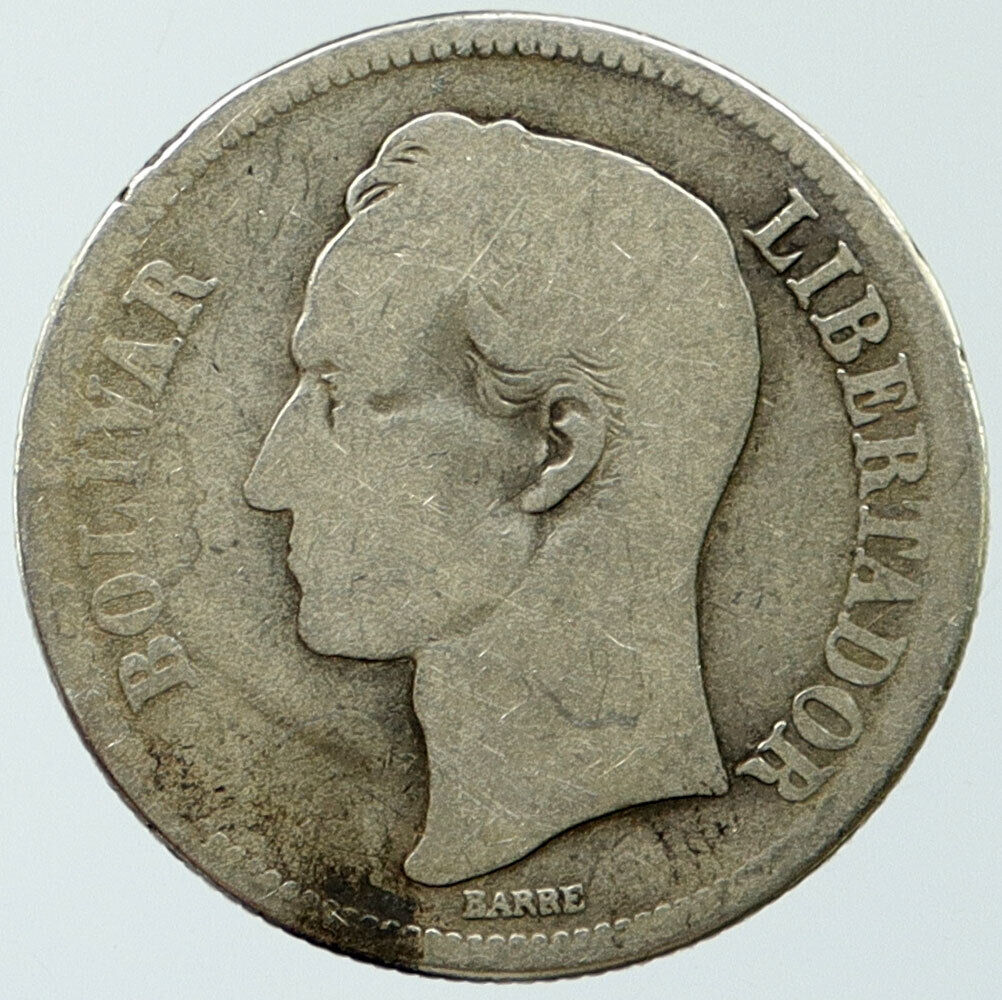 1945 Freemason President Simon Bolivar VENEZUELA Founder 2BV Silver Coin i115375