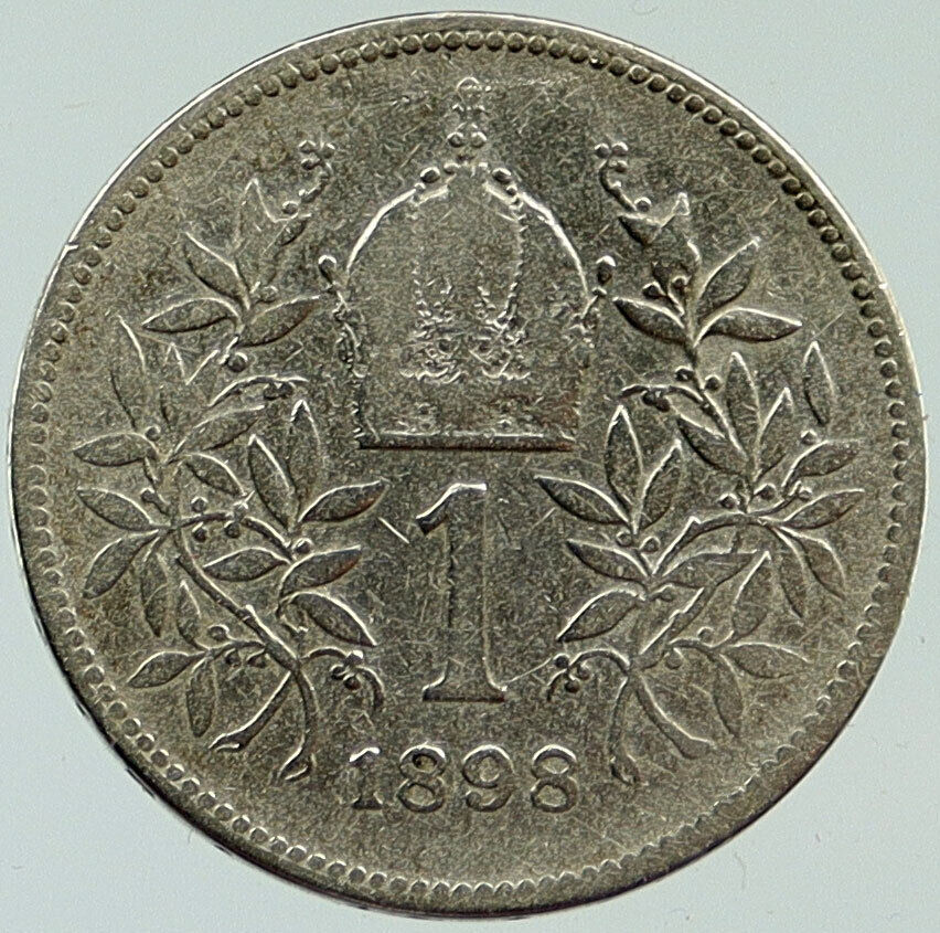 1898 AUSTRIA w KING FRANZ JOSEPH I Eagle ANTIQUE OLD Silver Corona Coin i115358