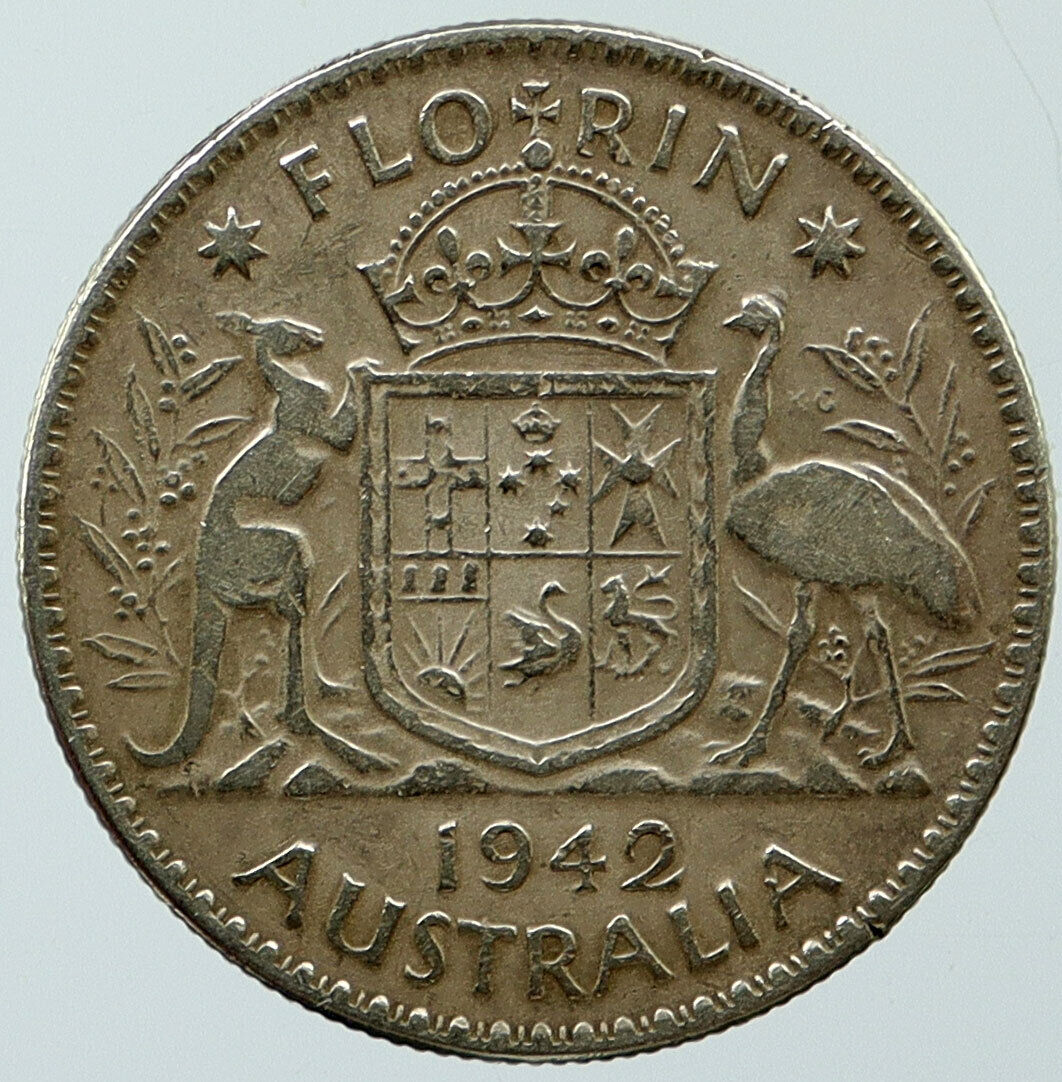 1942 AUSTRALIA UK Large King George VI Kangaroos OLD Silver Florin Coin i115378