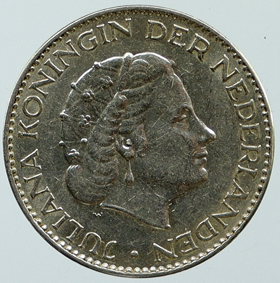 1956 NETHERLANDS Kingdom Queen JULIANA Vintage OLD Silver 1 Gulden Coin i115382