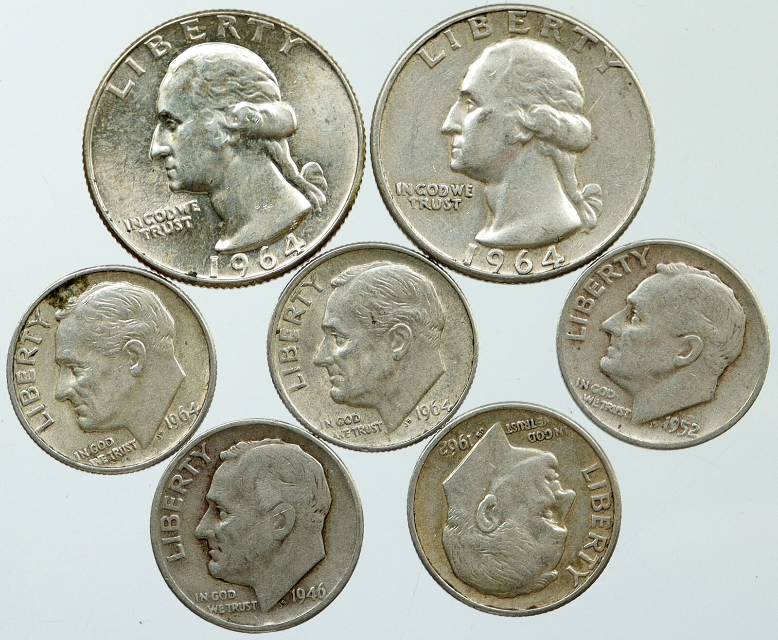UNITED STATES USA Silver Quarters and Dimes Group Lot of 7 Coins GIFT i116302