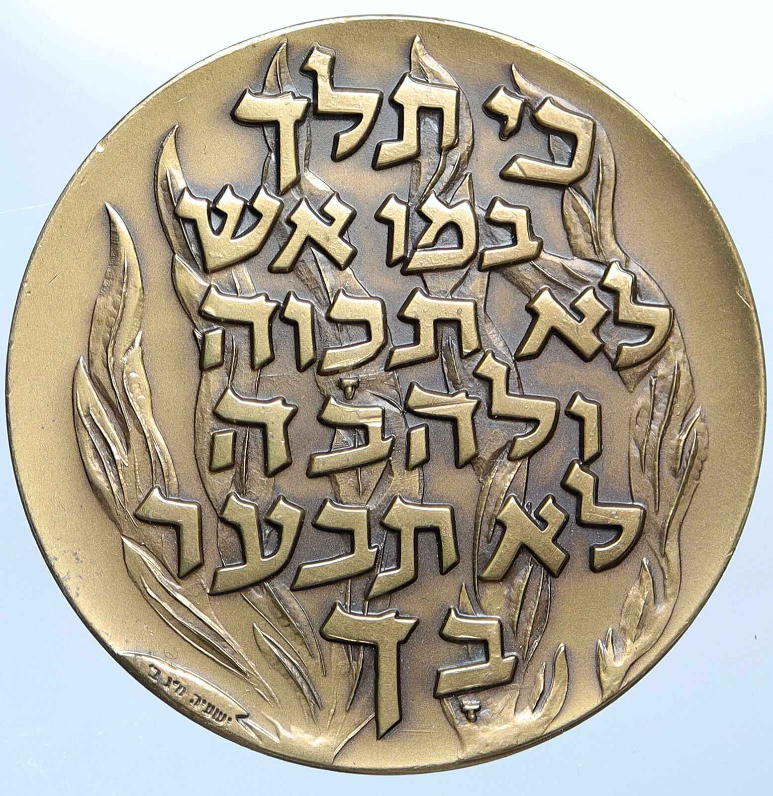 c1970 ISRAEL Large FIRE FIGHTING SERVICE VINTAGE Flames Hebrew Old Medal i114873