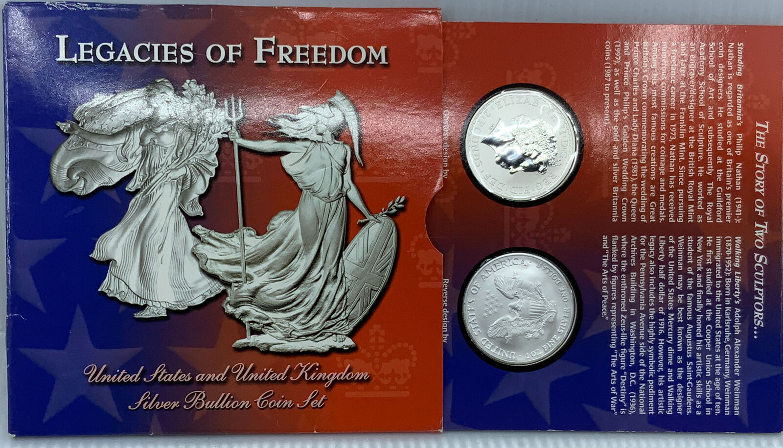 2003 UNITED STATES US Walking Liberty UK BRITANNIA Set of 2 Silver Coins i114741