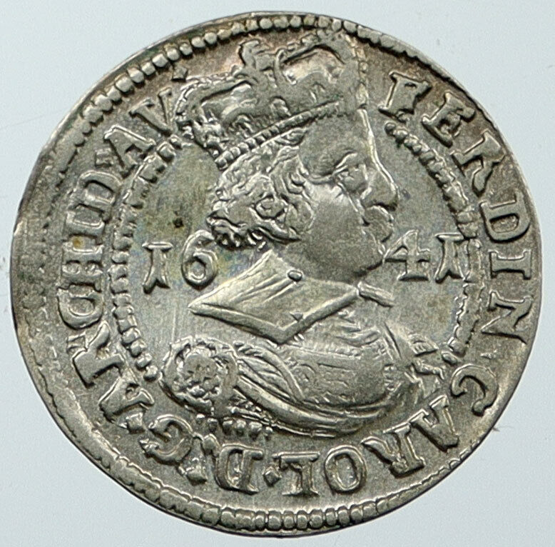 1641 AUSTRIA Duke FERDINAND CHARLES Antique Silver 3 Kreuzer Eagle Coin i116582