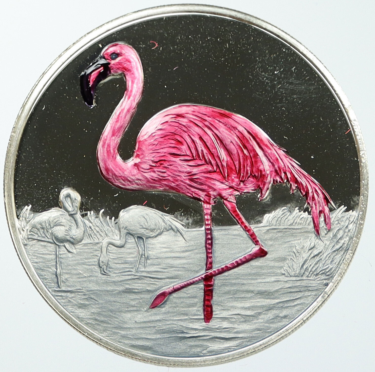 1999 TURKS & CAICOS Scarlet Flamingo COLOR Proof Silver 20 Crown Coin i116585