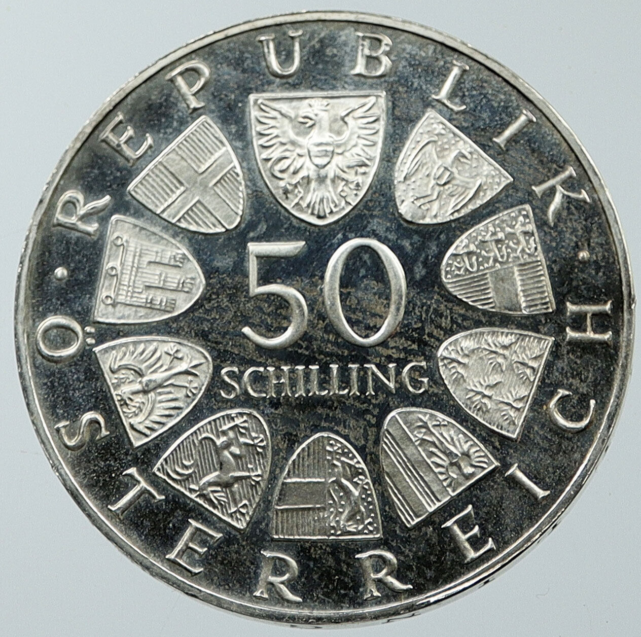 1966 AUSTRIA National Bank Building Old Proof Silver 50 Shillings Coin i116641