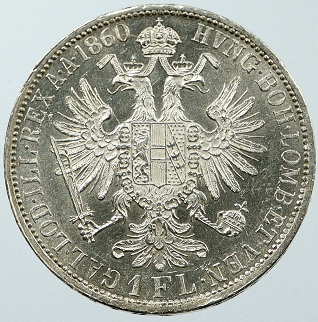 1860 A AUSTRIA KING FRANZ JOSEPH I Eagle Proof-like Silver Florin Coin i116573