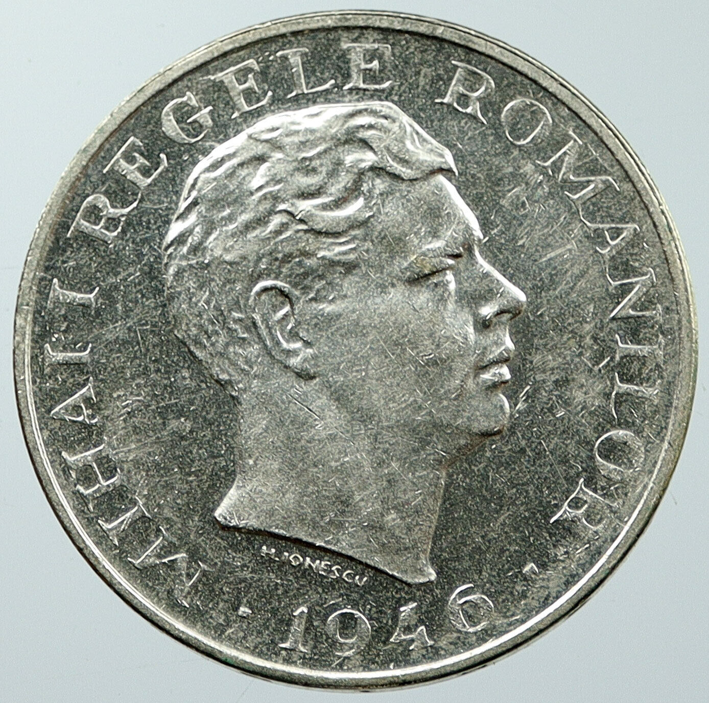 1946 ROMANIA Michael I Romanian Lady Bird Antique Silver 100000 Lei Coin i116580