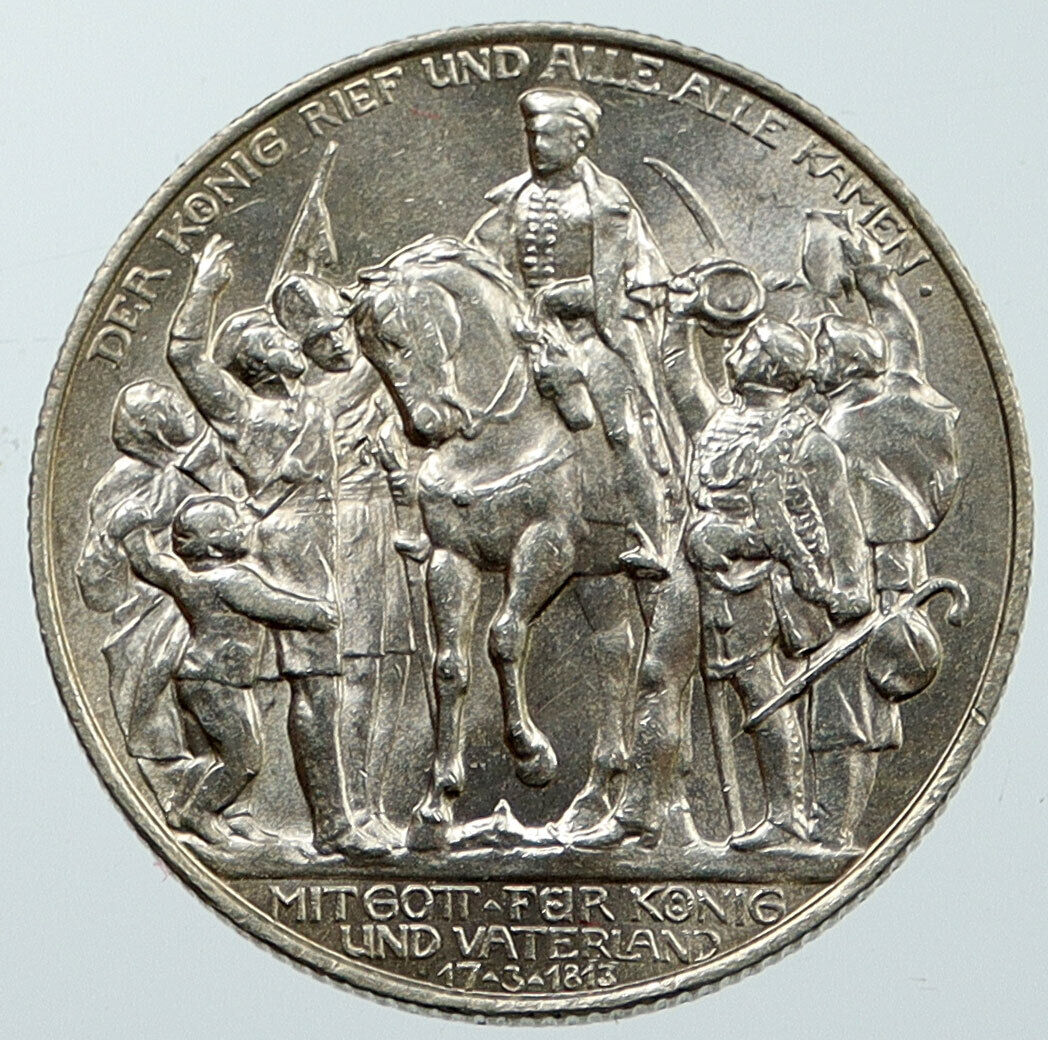 1913 PRUSSIA KINGDOM Germany WILHELM II Victory Napoleon Silver 2M Coin i116576