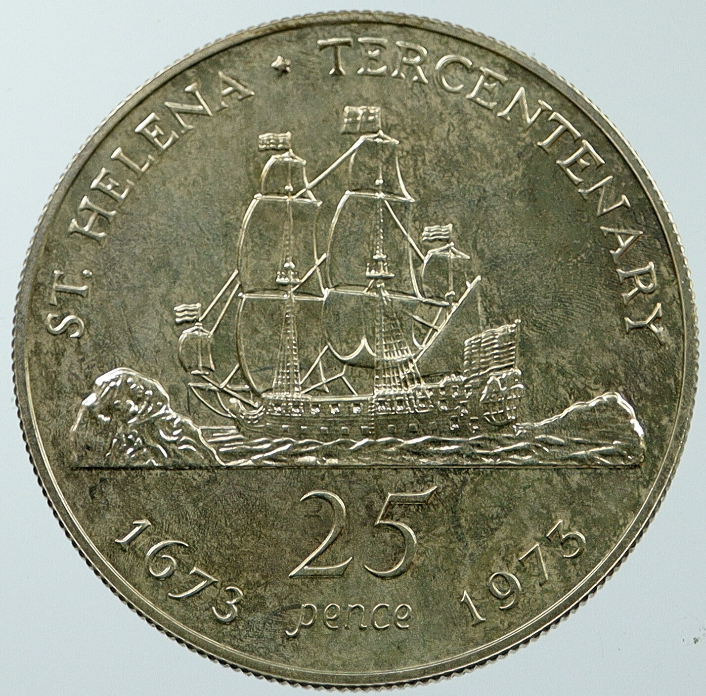 1973 SAINT HELENA United Kingdom QUEEN ELIZABETH II Silver 25 Pence Coin i116643