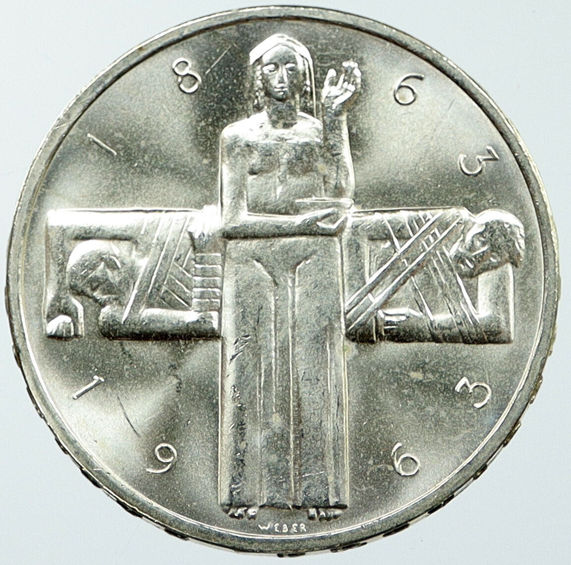 1963 B Switzerland RED CROSS Nurse & Patient 5 Francs Silver Swiss Coin i116650