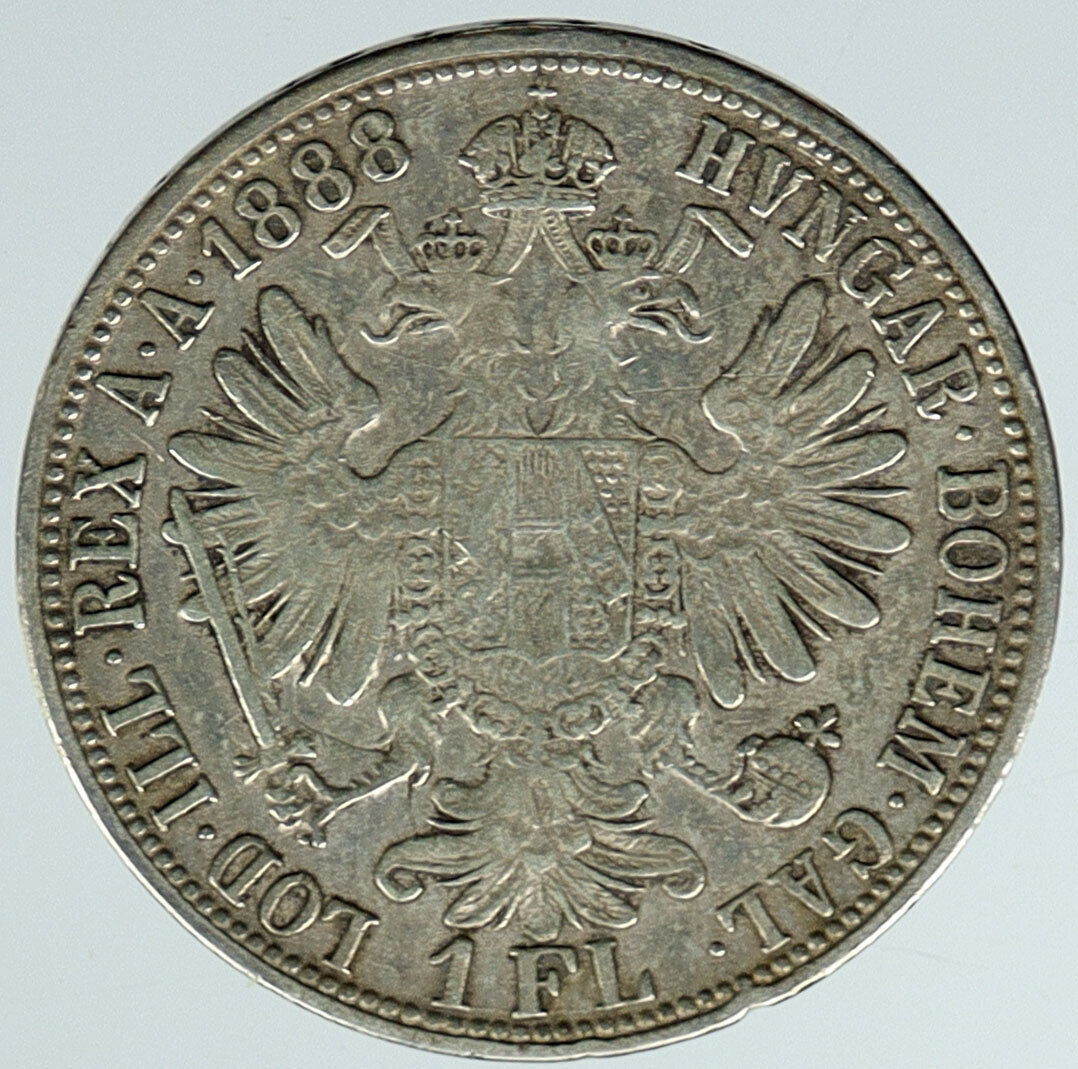 1888 AUSTRIA King FRANZ JOSEPH I Vintage OLD Antique Silver Florin Coin i116652