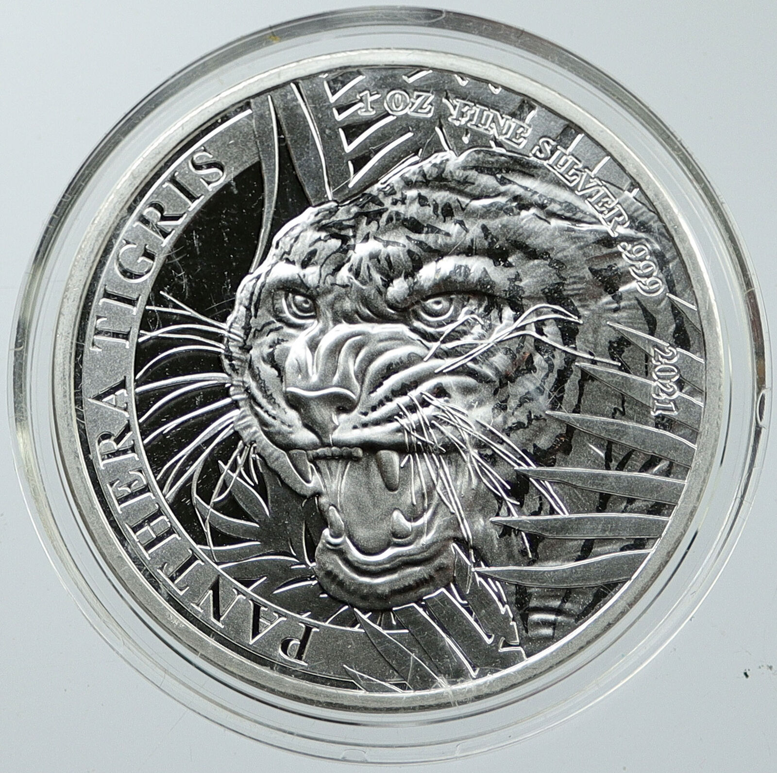 2021 LAOS PDR Panthera Tigris Wild Tiger 1 OZ Proof Silver 500 Kip Coin i116546