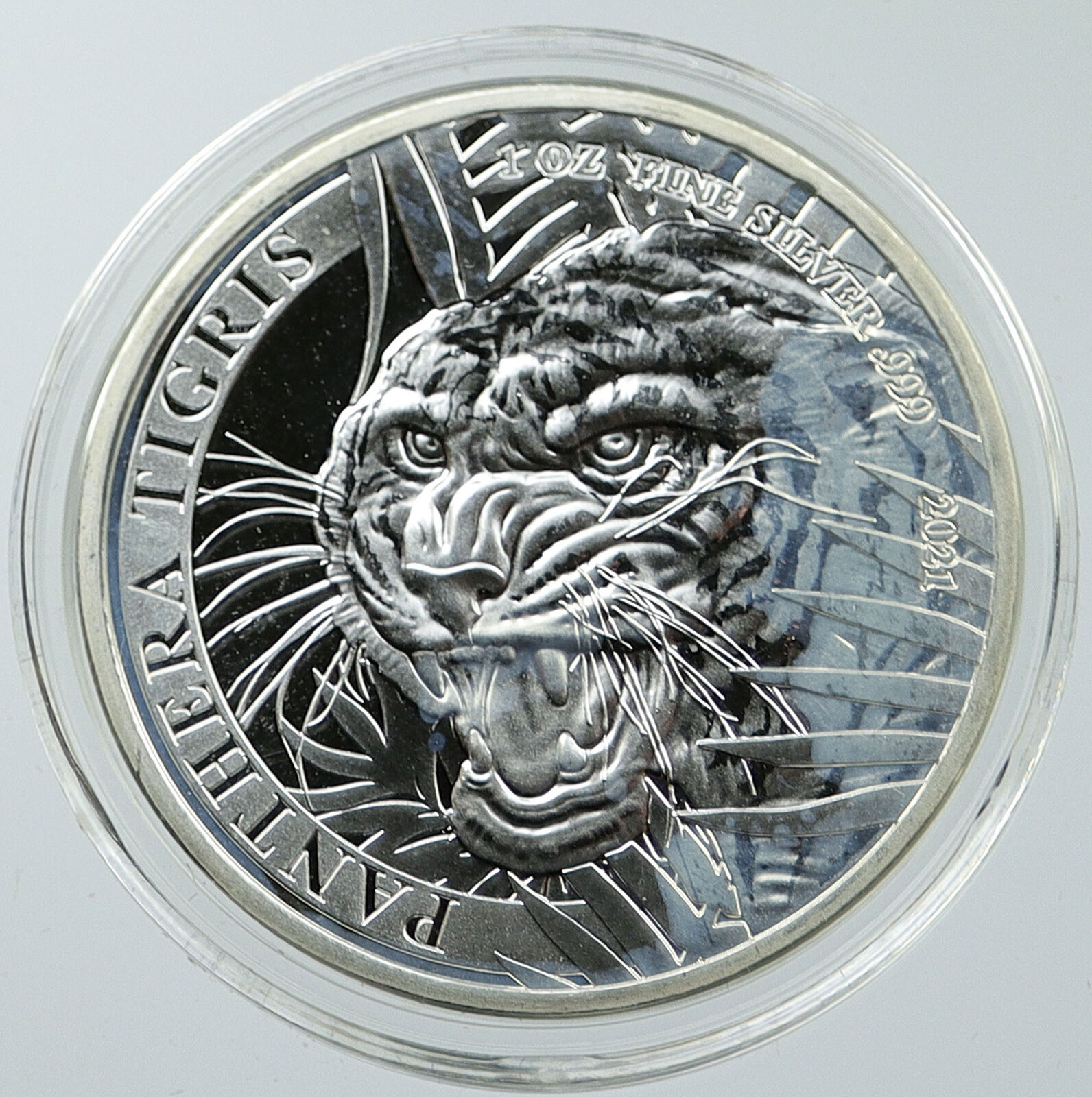 2021 LAOS PDR Panthera Tigris Wild Tiger 1 OZ Proof Silver 500 Kip Coin i116565