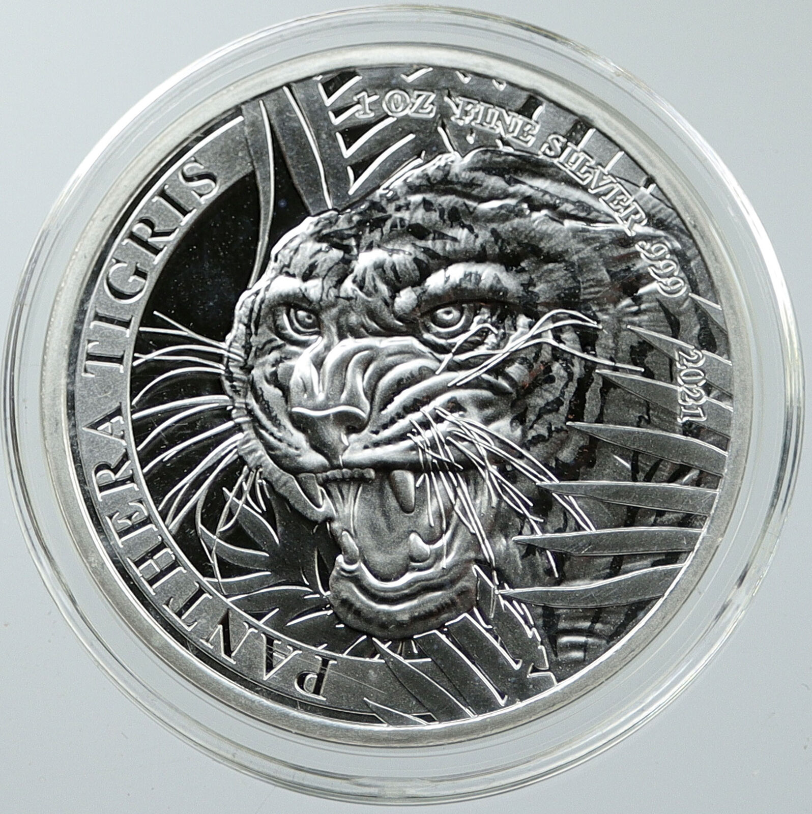 2021 LAOS PDR Panthera Tigris Wild Tiger 1 OZ Proof Silver 500 Kip Coin i116551