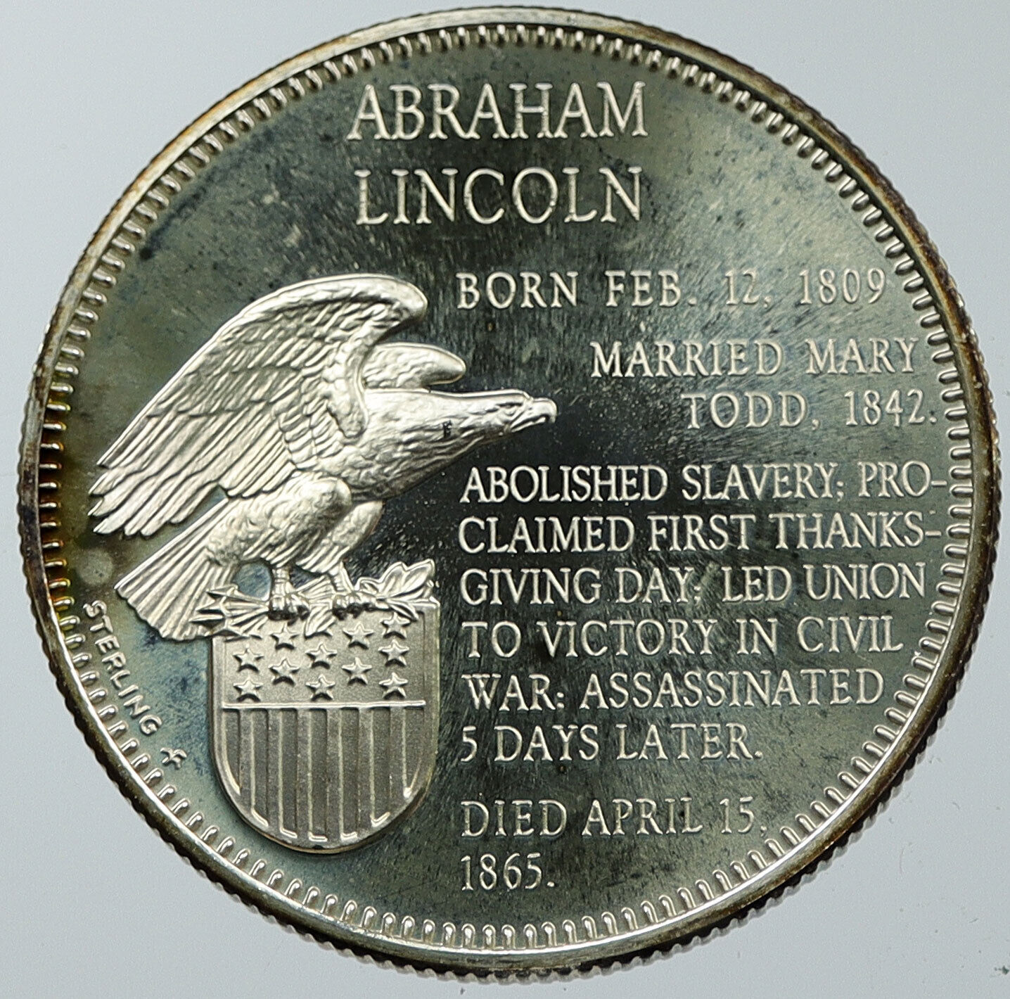 1970 USA United States PRESIDENT ABRAHAM LINCOLN FM Proof Silver Medal i116613