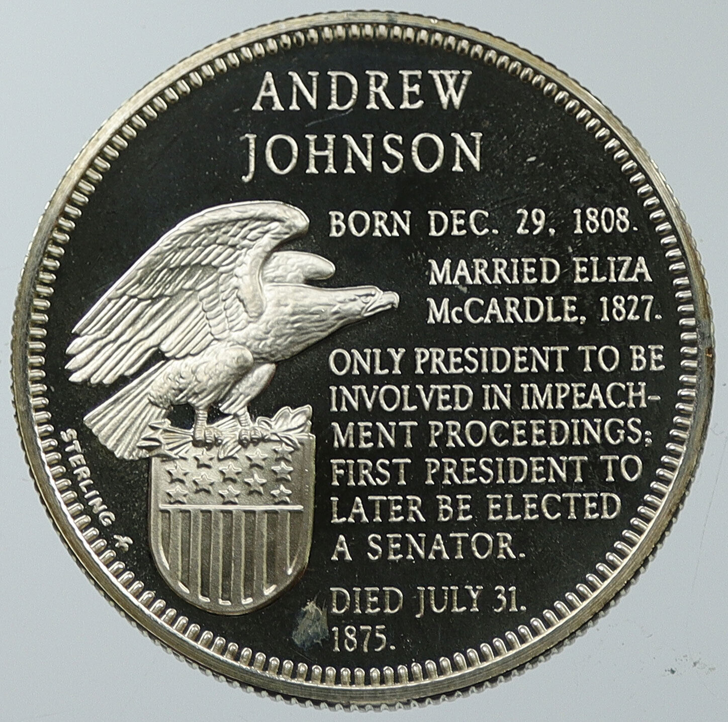 1970 USA United States PRESIDENT ANDREW JOHNSON FM Proof Silver Medal i116614