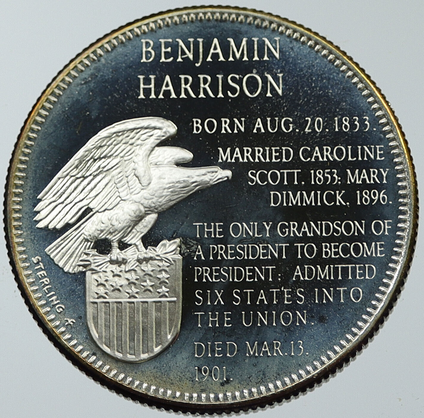 1970 USA United States PRESIDENT BENJAMIN HARRISON FM Proof Silver Medal i116619