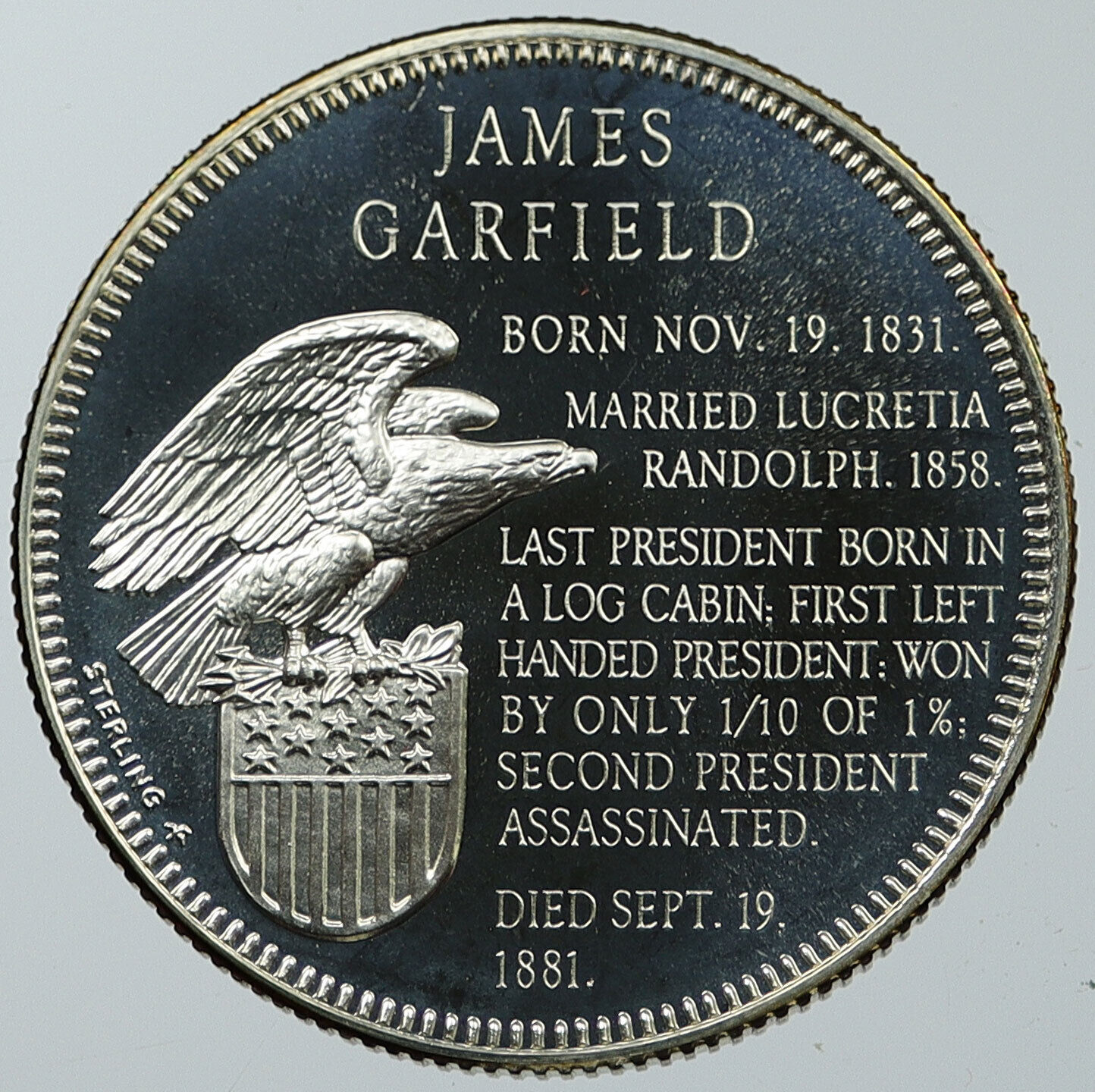 1970 USA United States PRESIDENT JAMES GARFIELD FM Proof Silver Medal i116616