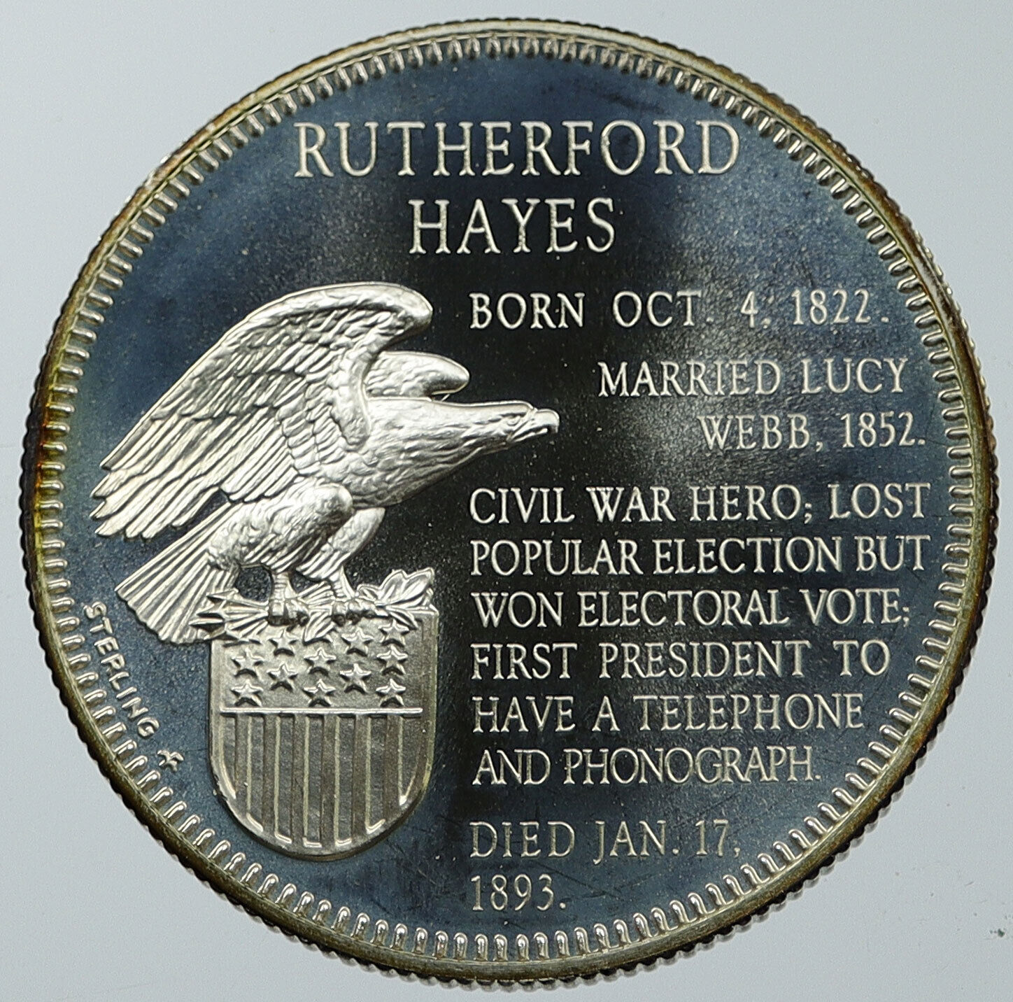 1970 USA United States PRESIDENT RUTHERFORD HAYES FM Proof Silver Medal i116615