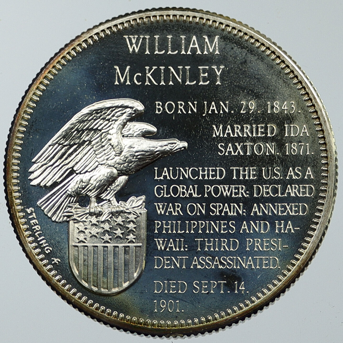 1970 USA United States PRESIDENT WILLIAM McKINLEY FM Proof Silver Medal i116620