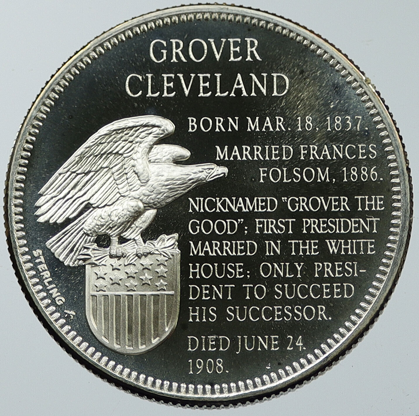 1970 USA United States PRESIDENT GROVER CLEVELAND FM Proof Silver Medal i116618