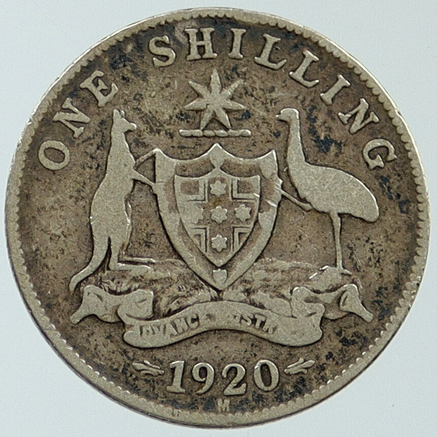 1920 M AUSTRALIA UK King George V KANGAROO Antique Silver Shilling Coin i116786