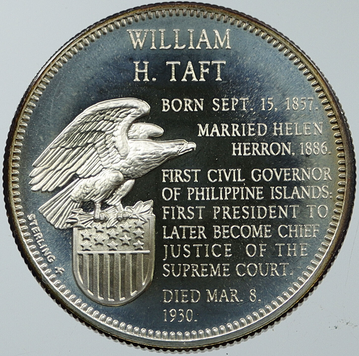 1970 USA United States PRESIDENT WILLIAM H. TAFT FM Proof Silver Medal i116624