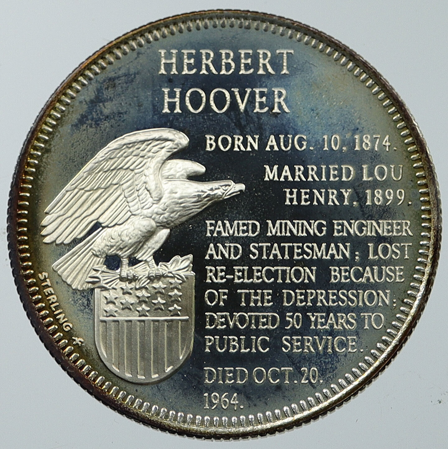 1970 USA United States PRESIDENT HERBERT HOOVER FM Proof Silver Medal i116622