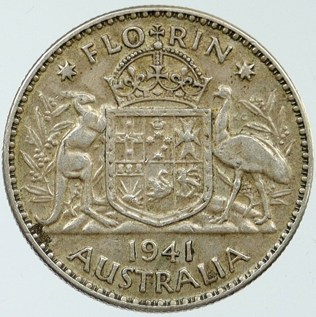 1941 M AUSTRALIA King George VI Kangaroos OLD VINTAGE Silver Florin Coin i116781