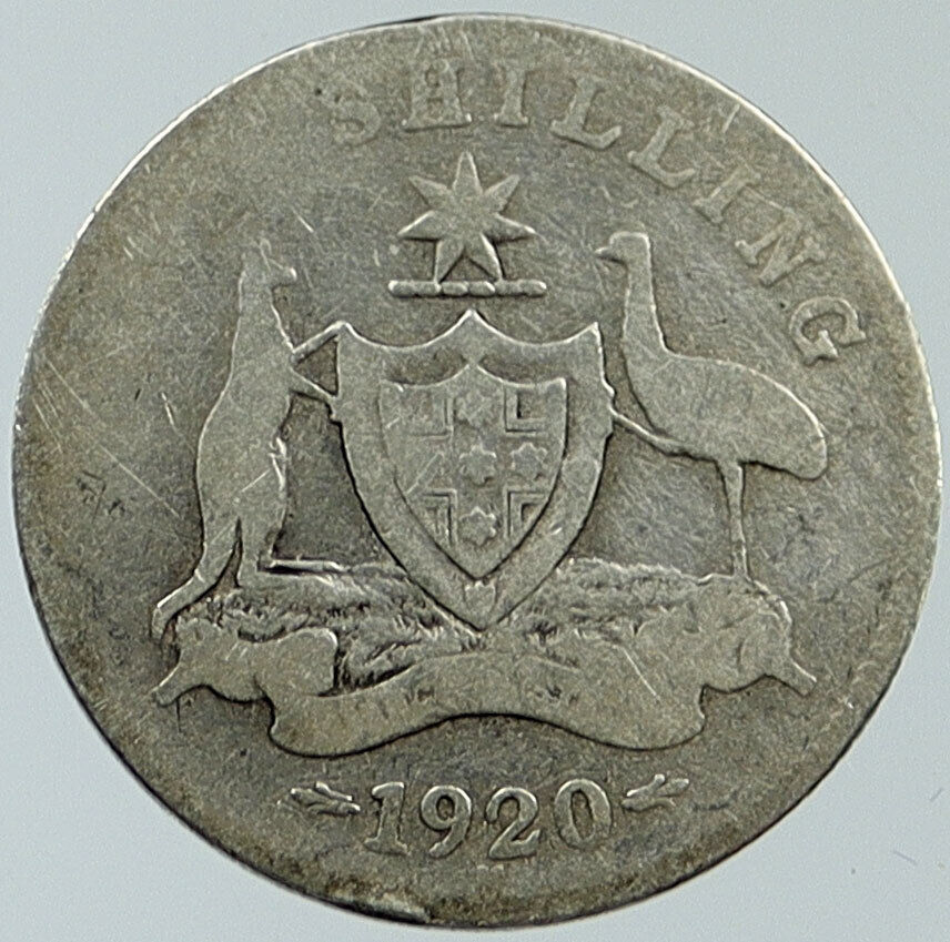 1920 M AUSTRALIA UK King George V KANGAROO Antique Silver Shilling Coin i116785