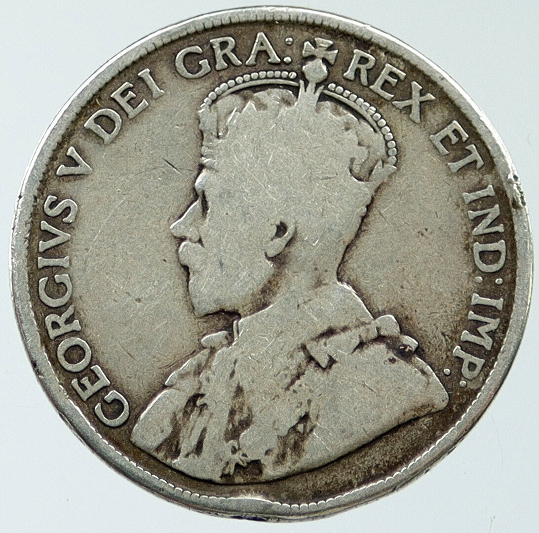 1919 CANADA UK King George V Antique Vintage Old SILVER 50 CENTS Coin i116807