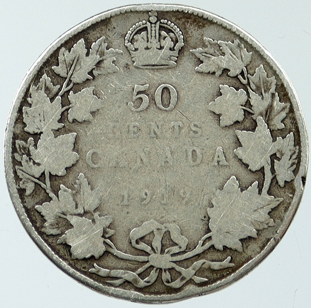 1919 CANADA UK King George V Antique Vintage Old SILVER 50 CENTS Coin i116807