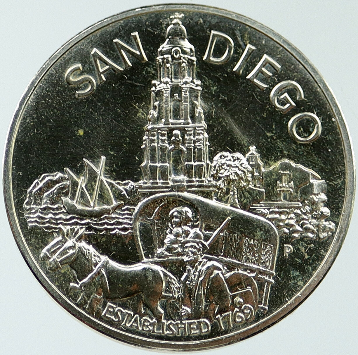 1969 US USA 200 Years of SAN DIEGO City Settlers Old Proof Silver Medal i116789