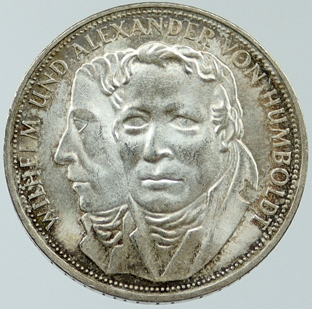 1967 GERMANY Wilhelm and Alexander von Humboldt Old Silver 5 Marks Coin i116787