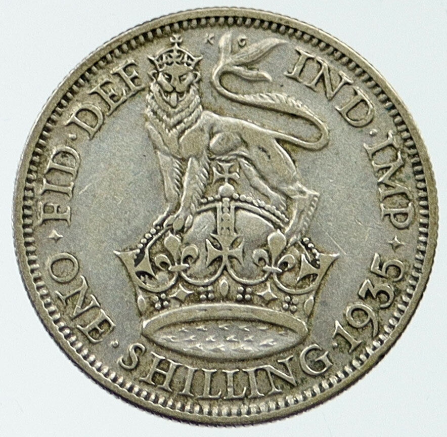 1935 United Kingdom UK Great Britain GEORGE V Lion Silver Shilling Coin i116797
