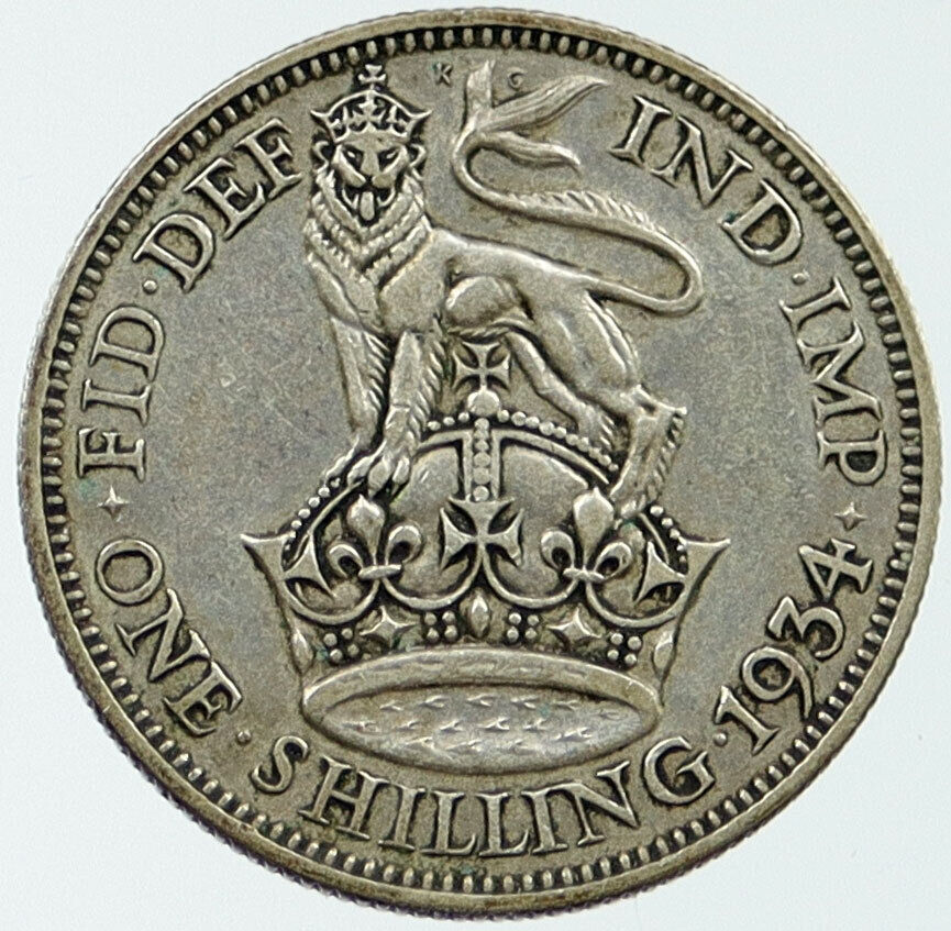 1934 United Kingdom UK Great Britain GEORGE V Lion Silver Shilling Coin i116798