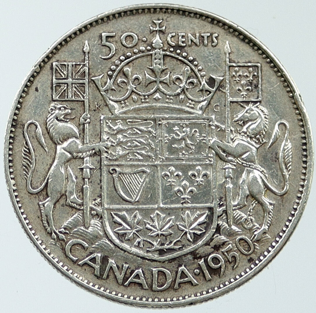 1950 CANADA UK King GEORGE VI Lions Crown Large Old SILVER 50 Cents Coin i116804