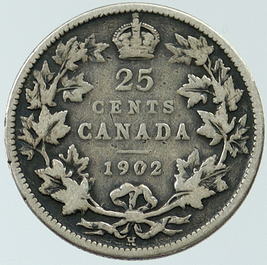 1902 CANADA UK King Edward VII Crown RARE ANTIQUE Silver 25 CENTS Coin i116816