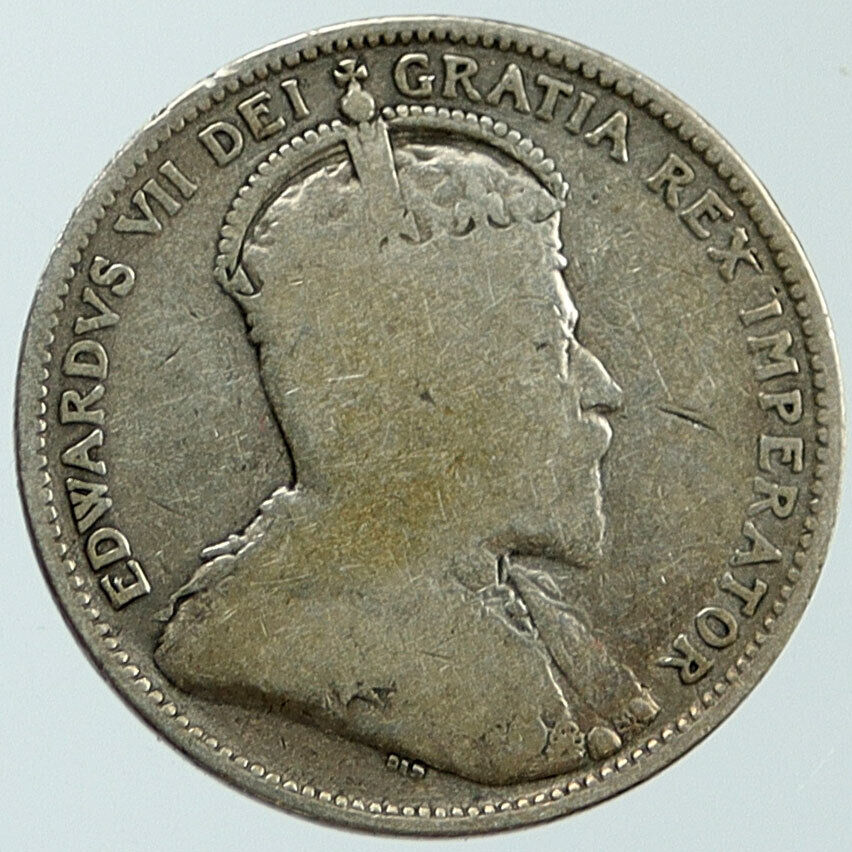 1909 CANADA UK King Edward VII Crown RARE ANTIQUE Silver 25 CENTS Coin i116813