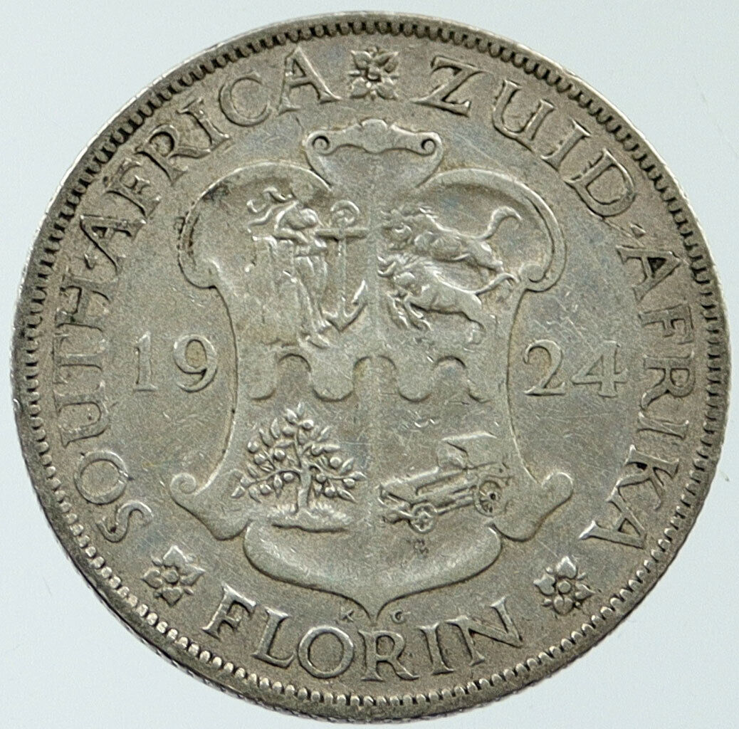 1924 SOUTH AFRICA under UK King GEORGE V Vintage OLD Silver Florin Coin i116799