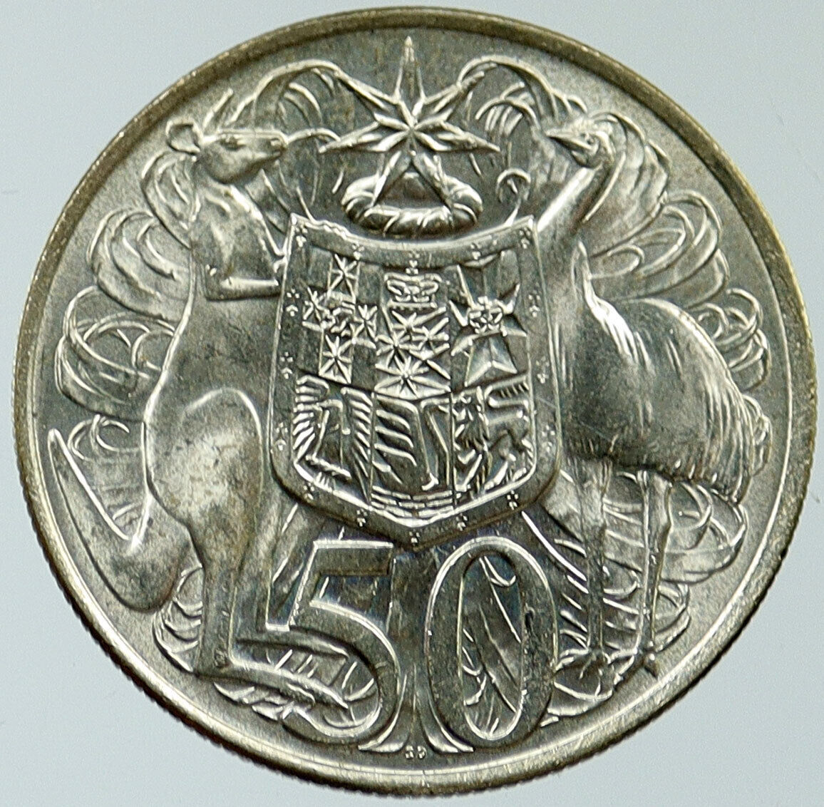 1966 AUSTRALIA UK Queen Elizabeth II with Kangaroos Silver 50 Cents Coin i116802