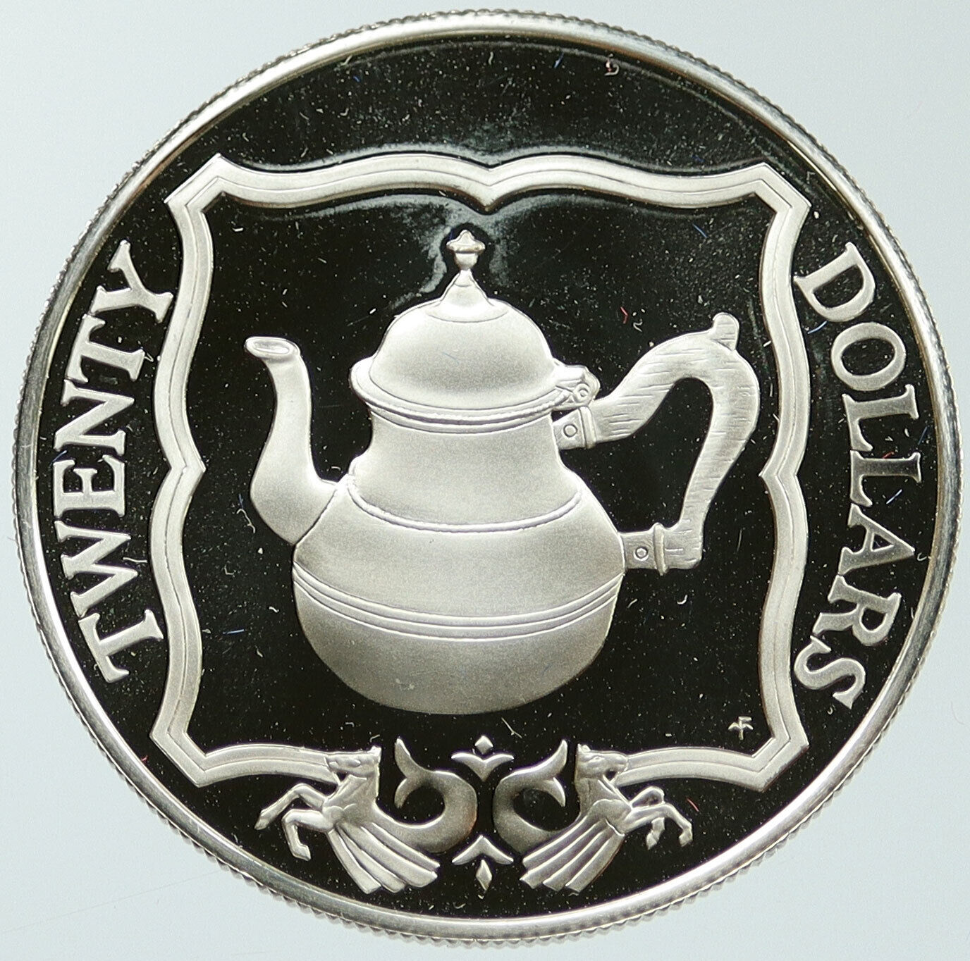 1985 British Virgin Islands TREASURES TEAPOT Old Proof Silver $20 Coin i116864