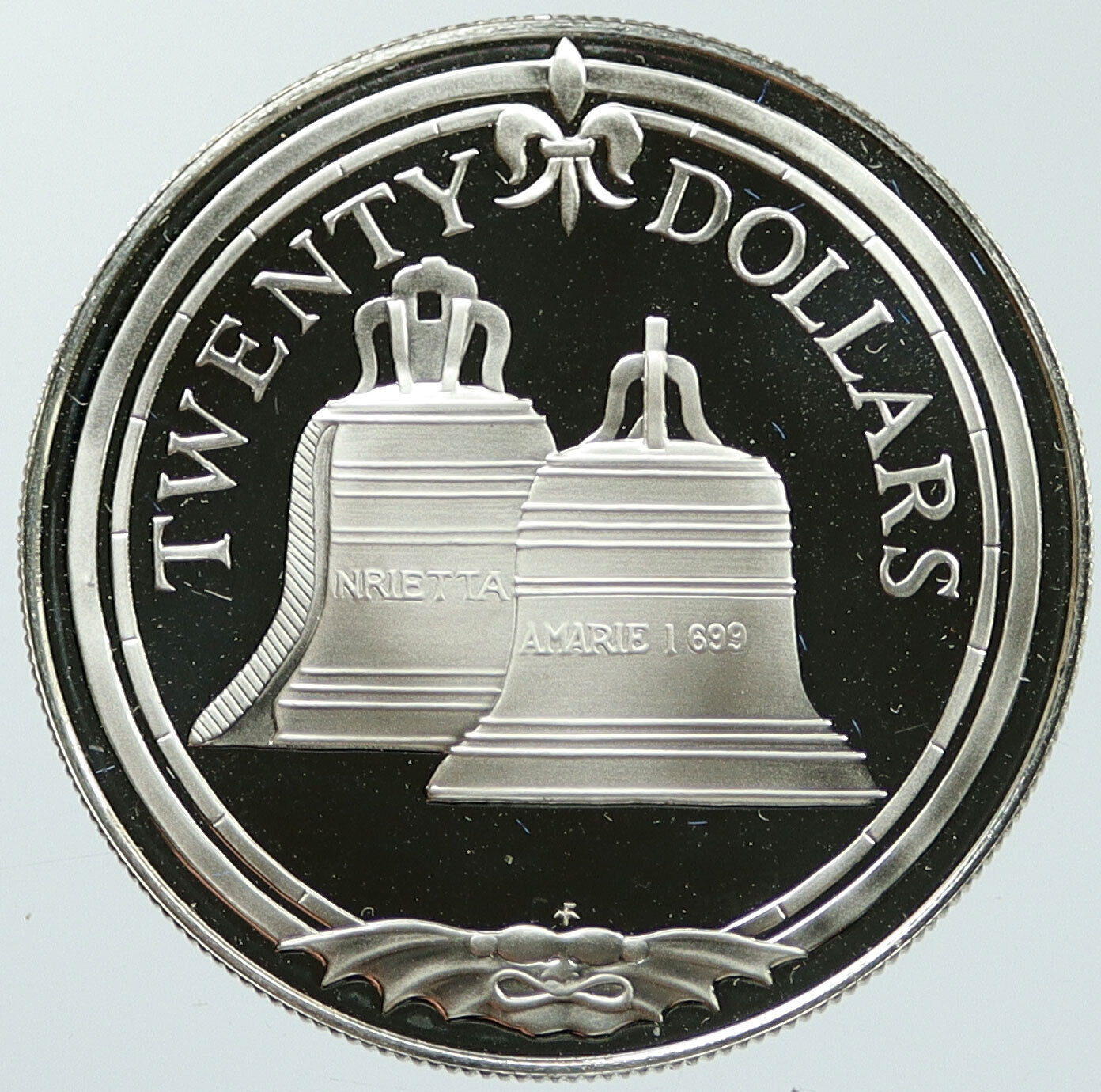1985 British Virgin Islands TREASURES Bells Old Proof Silver $20 Coin i116852