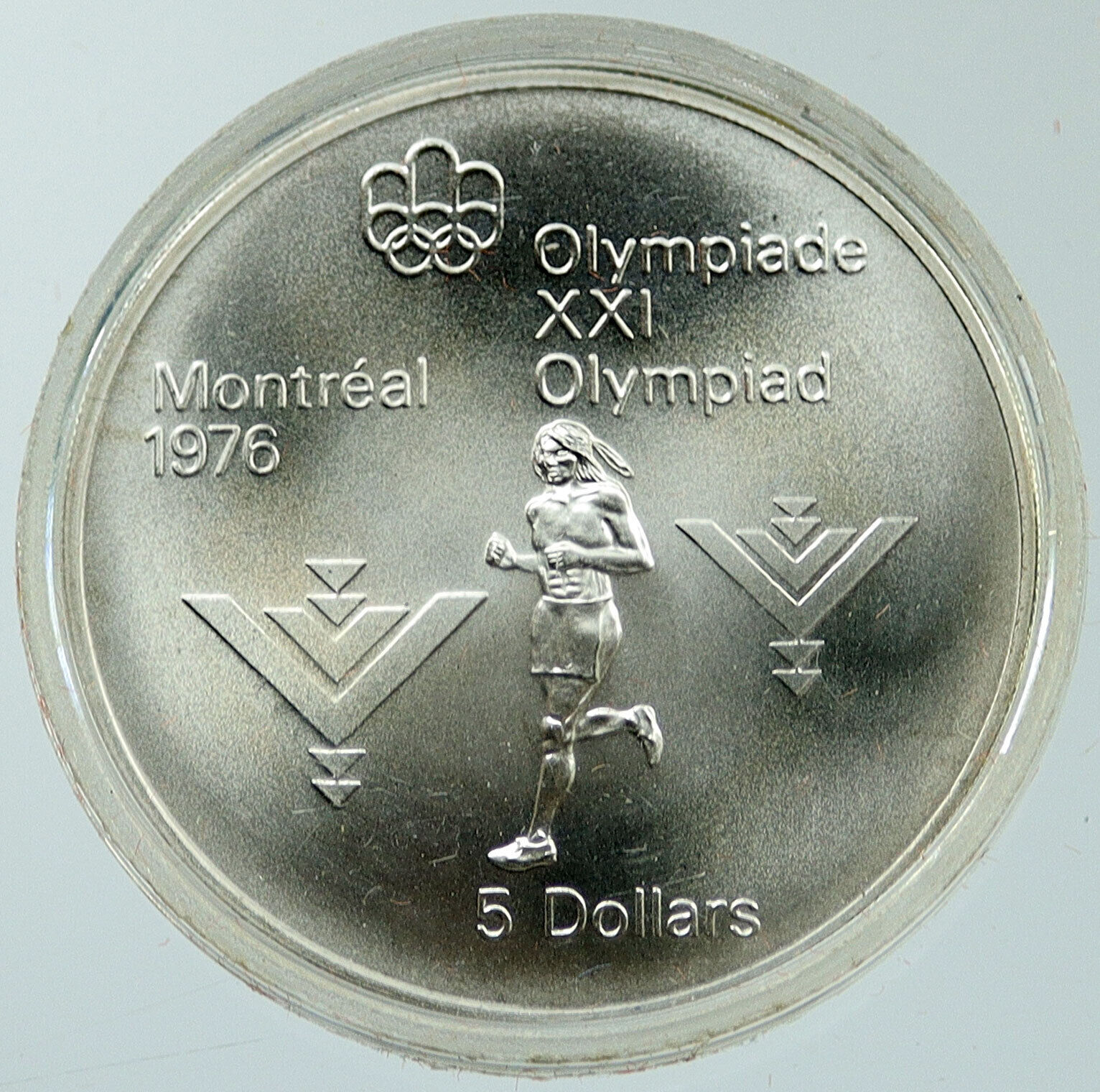 1975 CANADA Elizabeth II Olympics Marathon Athlete Old BU Silver $5 Coin i116874