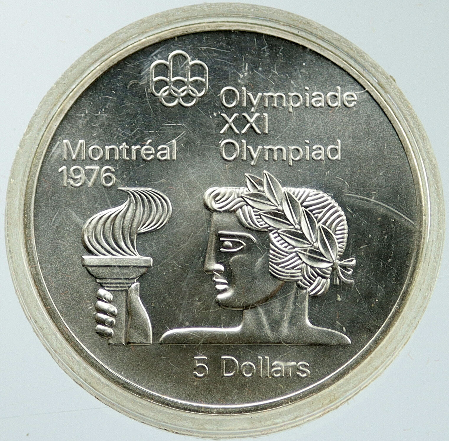 1974 CANADA UK Elizabeth II Olympics Montreal TORCH BU Silver $5 Coin i116876