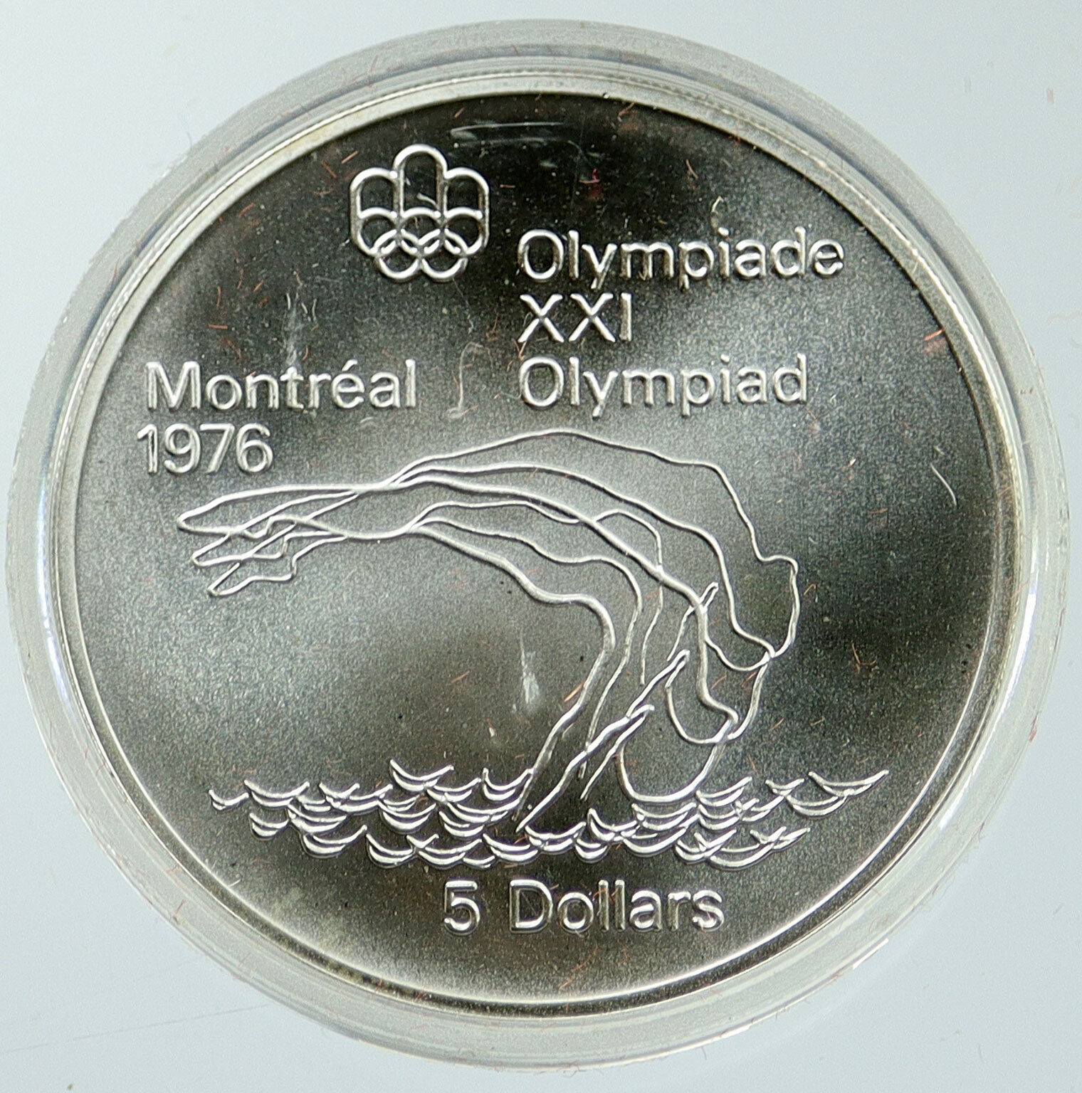 1975 CANADA UK Elizabeth II Olympics Montreal Diving BU Silver $5 Coin i116881