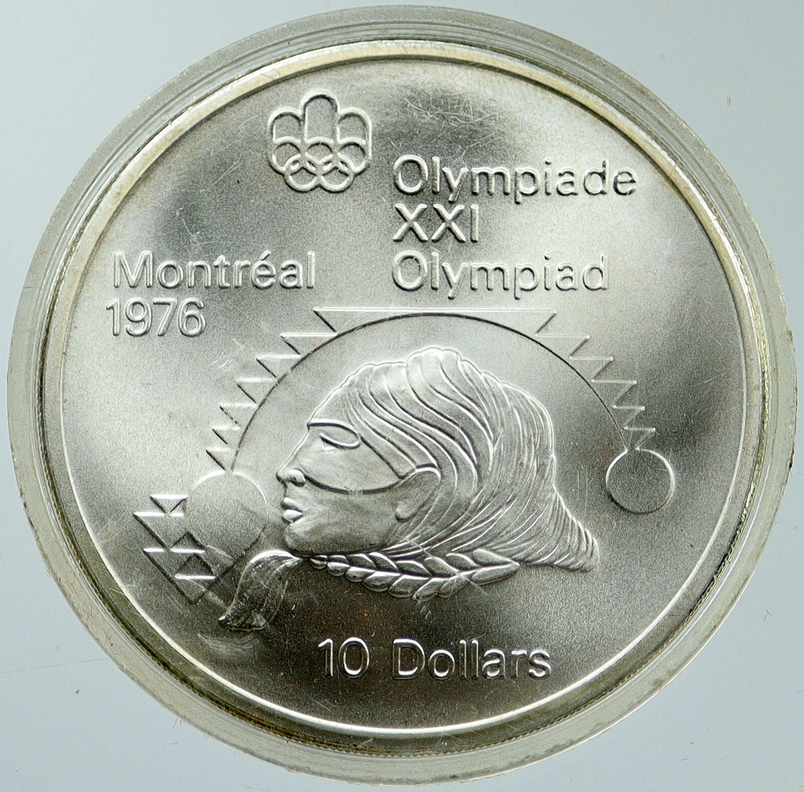 1975 CANADA Elizabeth II Olympic Montreal SHOT PUT BU Silver $10 Coin i116877