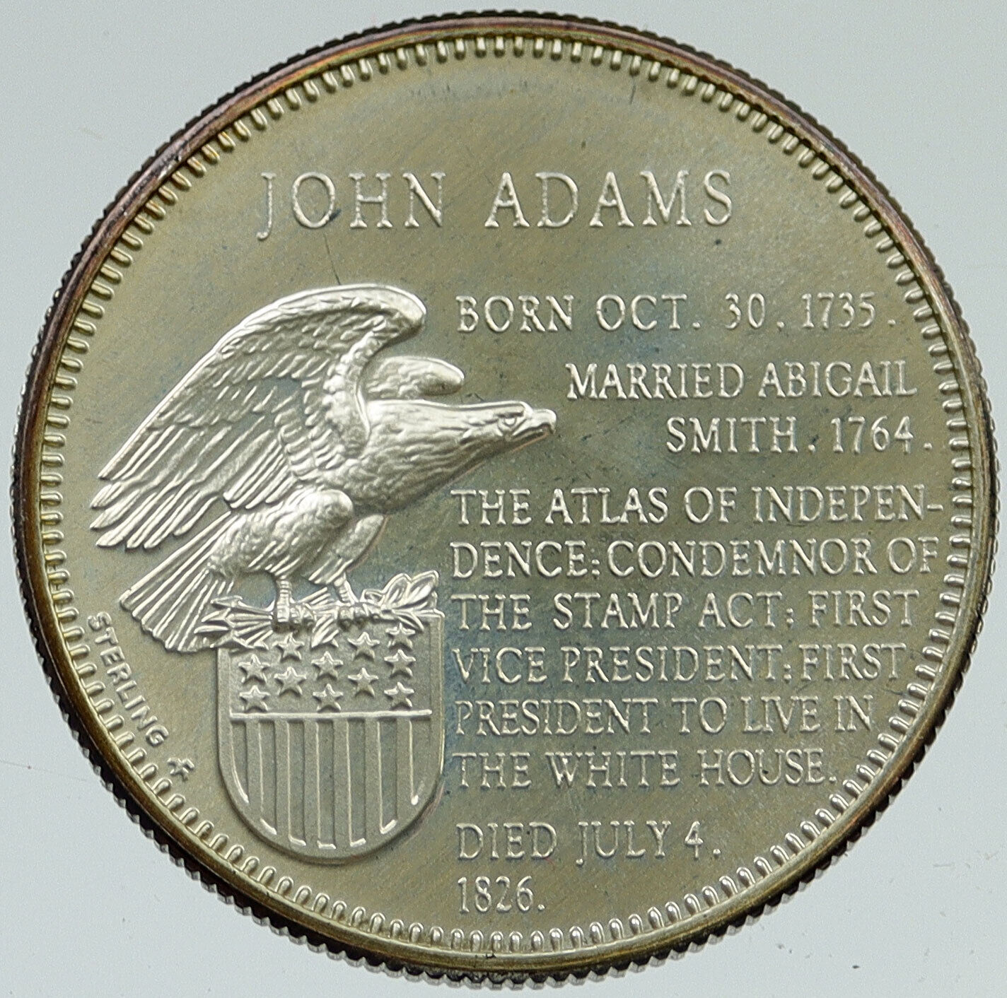 1970 USA United States PRESIDENT JOHN ADAMS Old FM Proof Silver Medal i116598