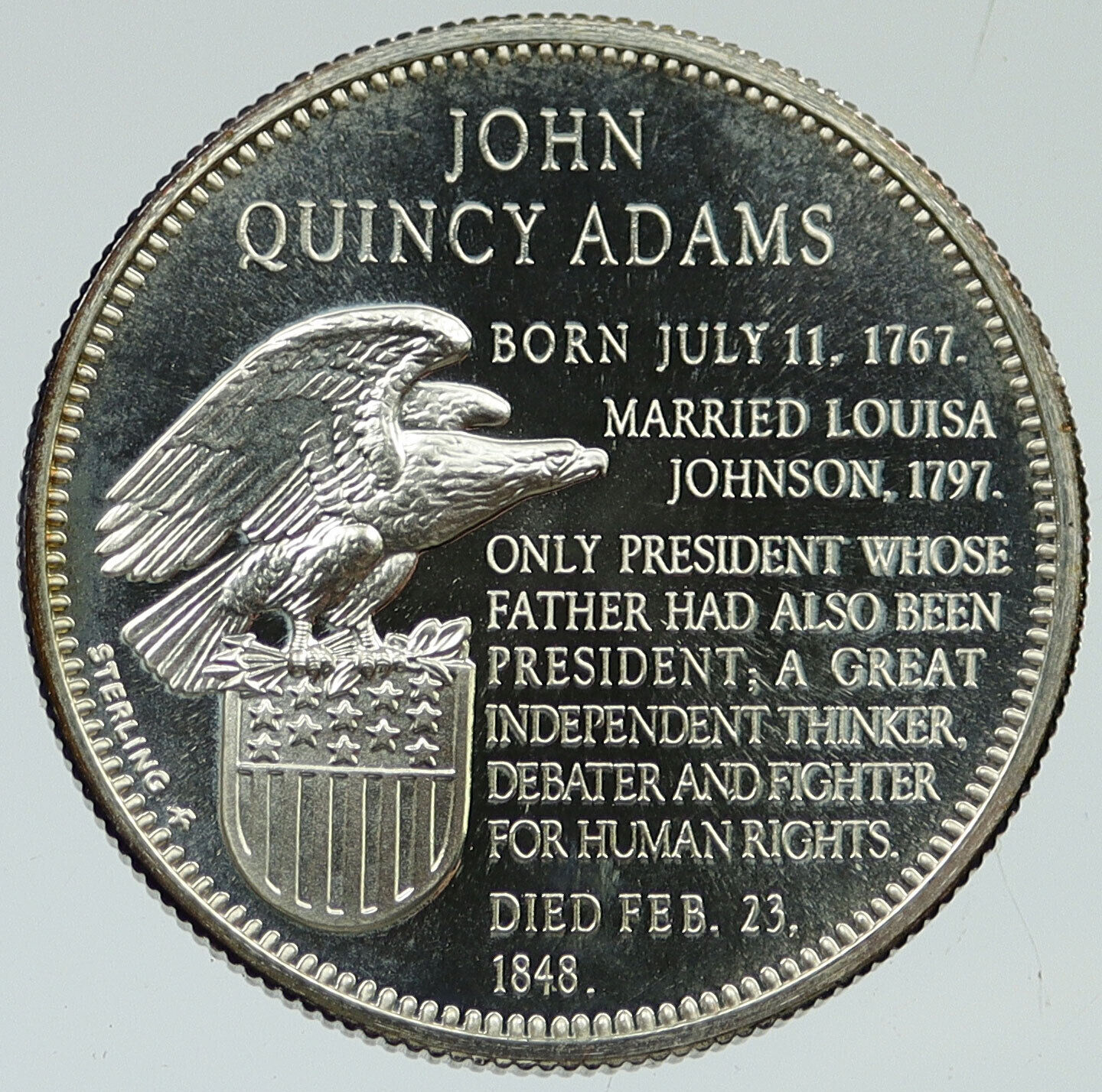 1970 USA United States PRESIDENT JOHN QUINCY ADAMS FM Proof Silver Medal i116599